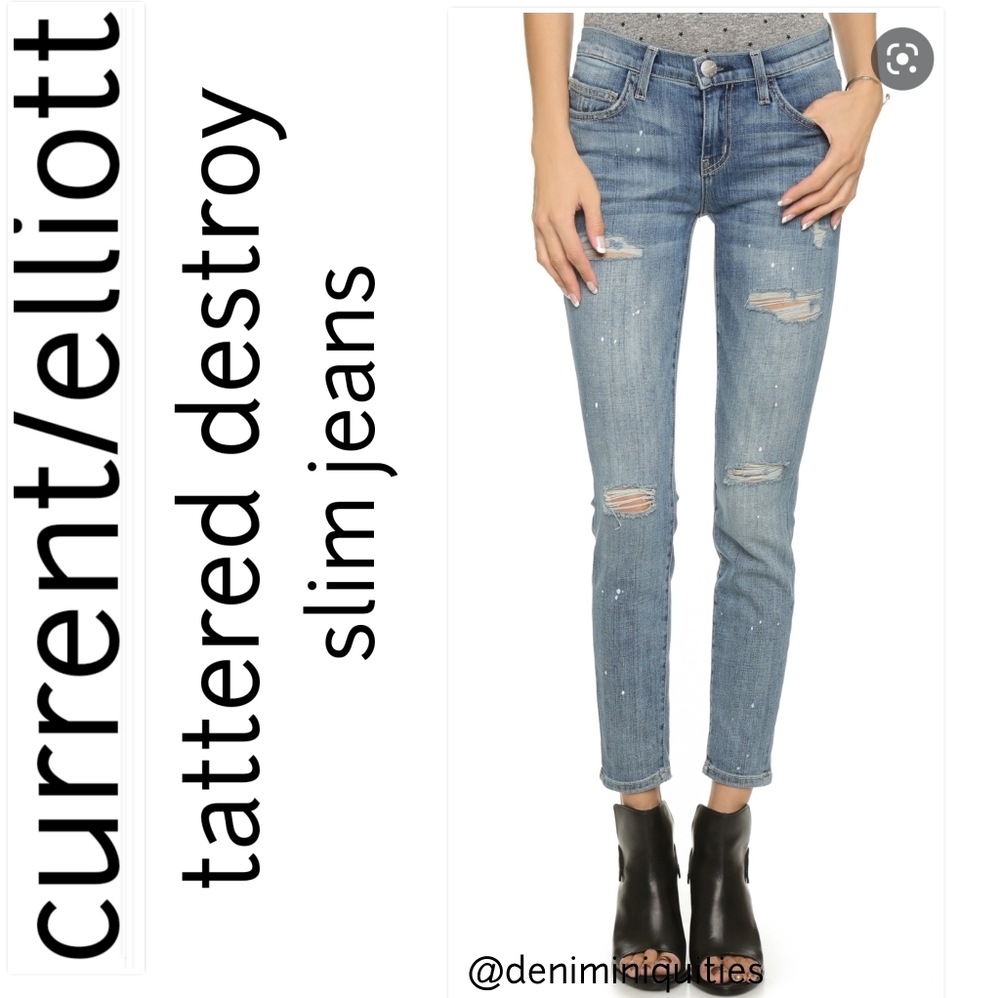 Current/Elliott Slim Skinny Leg Tattered Destroy Jeans Distressed